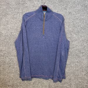 Robert Graham Sweater Mens XL Blue 1/4 Zip Knit Pullover Long Sleeve Classic Fit